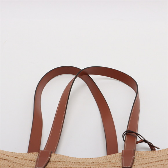 Celine Panier Raffia Leather Tote Bag Beige Tan Brown - Picture 6 of 8